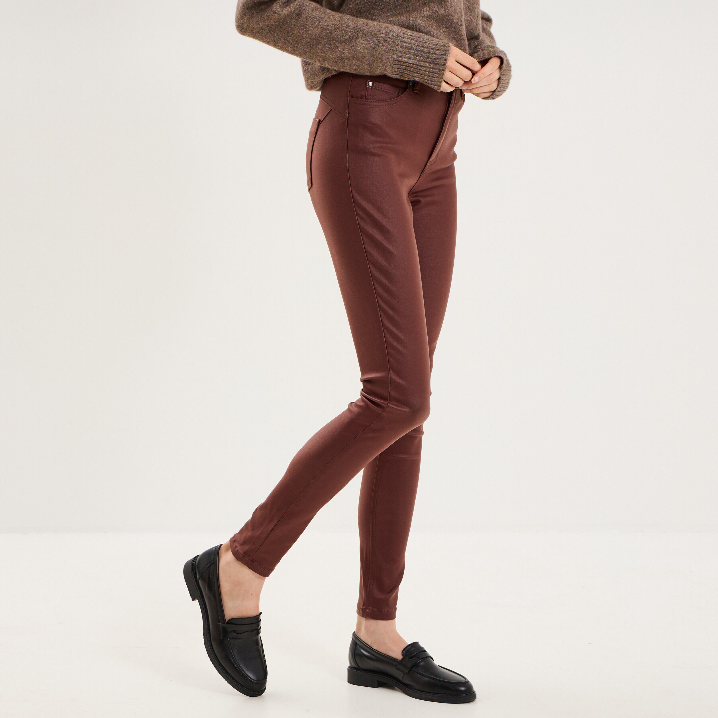Pantalon enduit skinny push-up violet foncé femme LIBERTO