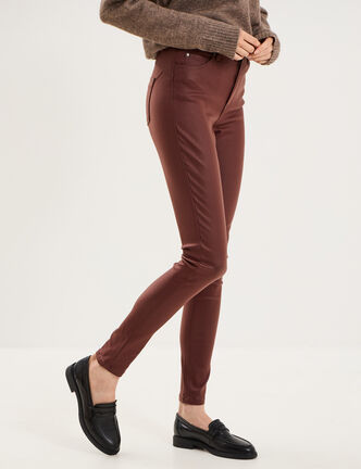 Pantalon enduit skinny push-up violet fonc&eacute; femme