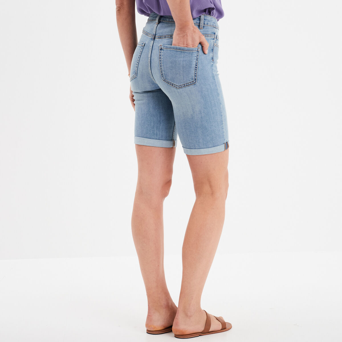 Bermuda en jean slim denim double stone femme
