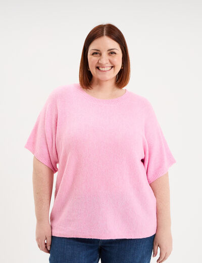 Pull manches courtes col rond rose femme grande taille