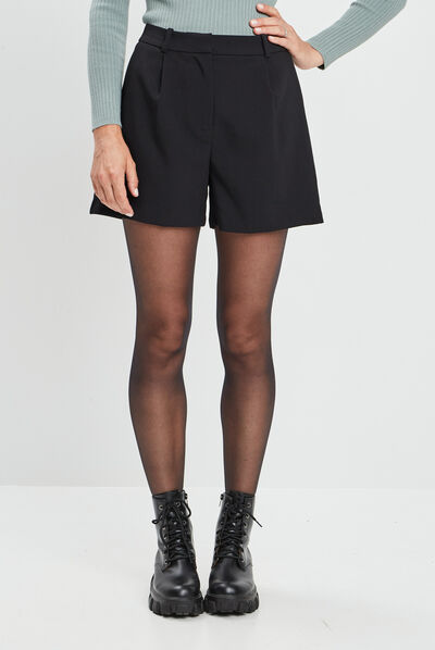 Short ample à pinces noir femme