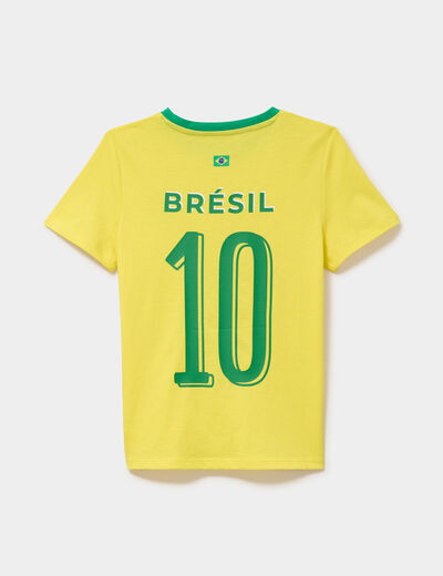 T-shirt maillot de football Br&eacute;sil coton jaune mixte