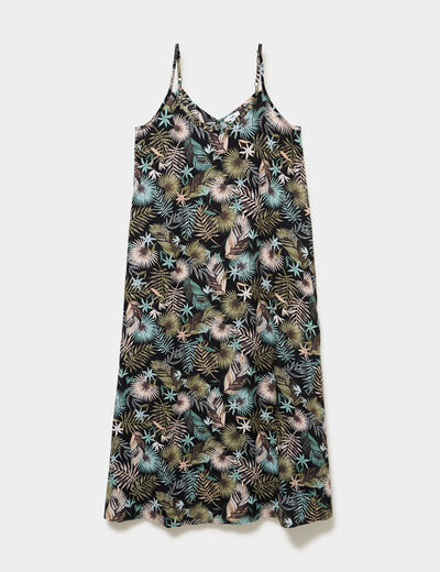 Robe longue droite fluide &agrave; bretelles noir femme
