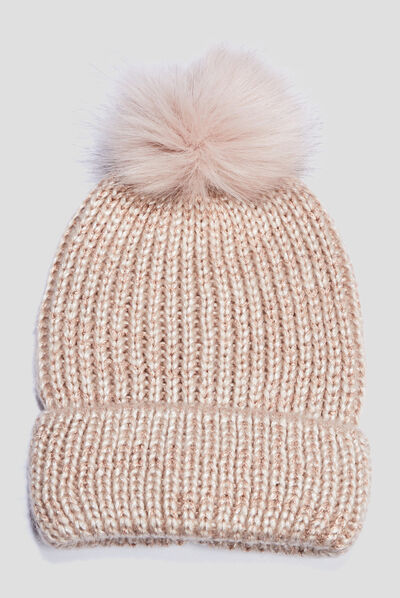 Bonnet à pompon taupe femme