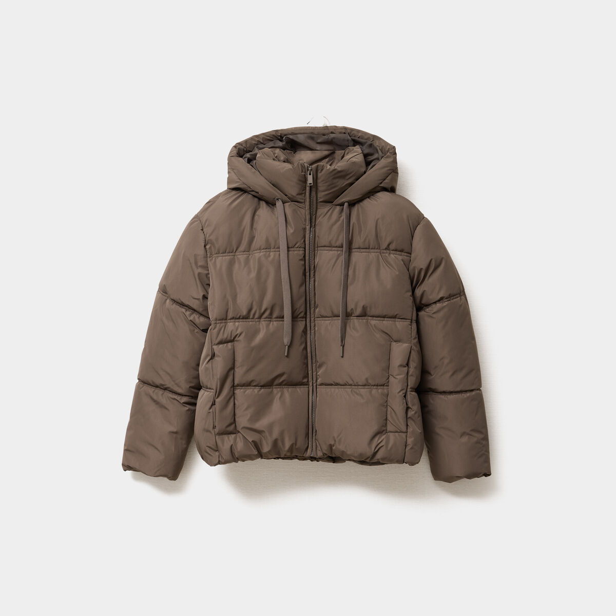 Doudoune courte droite doublée à capuche marron foncé femme