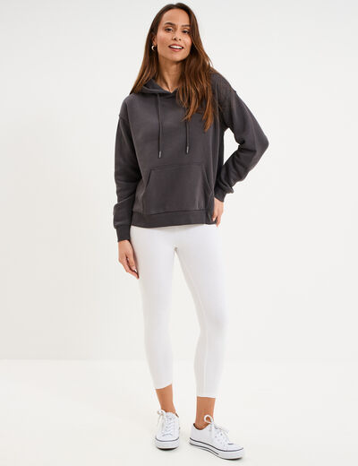 Sweat hoodie molleton &agrave; capuche gris fonc&eacute; femme