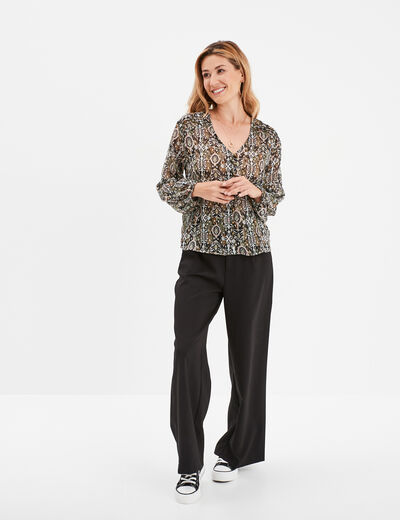Blouse col en V manches longues Liberto noir femme