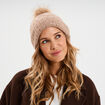 Bonnet &agrave; torsades et pompon taupe femme