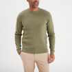Pull en maille textur&eacute;e col rond vert kaki homme