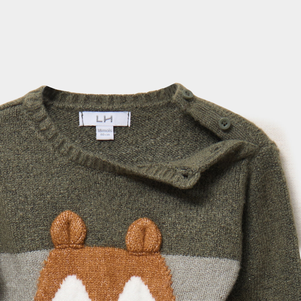 Pull col rond manches longues vert kaki b&eacute;b&eacute; gar&ccedil;on