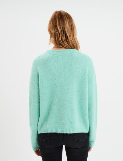 Pull col en V manches longues vert femme