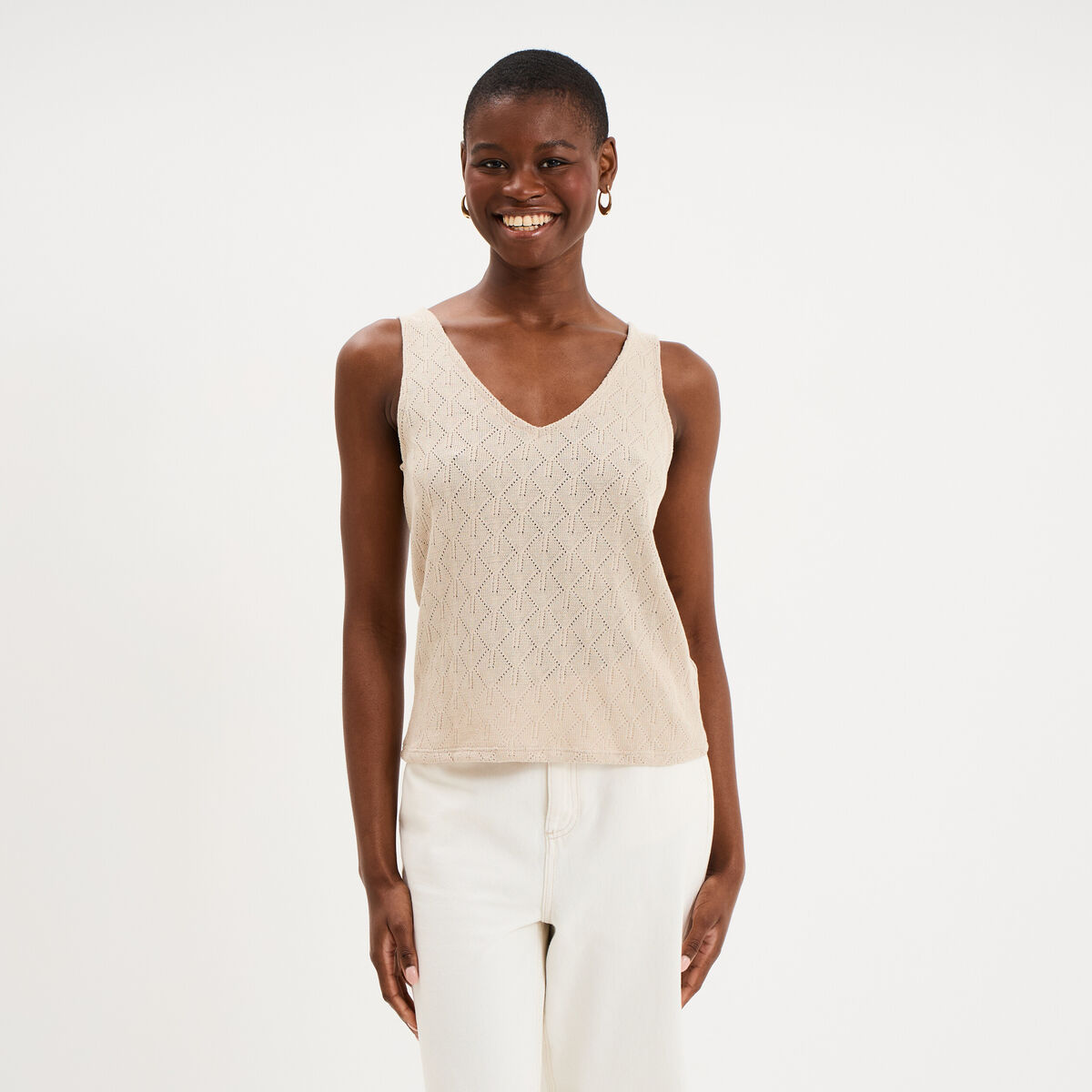 D&eacute;bardeur d&eacute;tails ajour&eacute;s beige femme