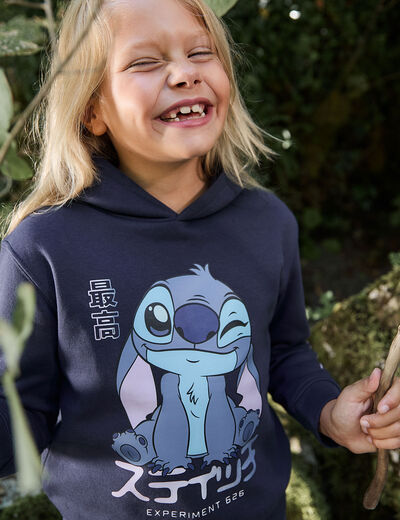 Sweat à capuche hoodie Stitch bleu marine fille