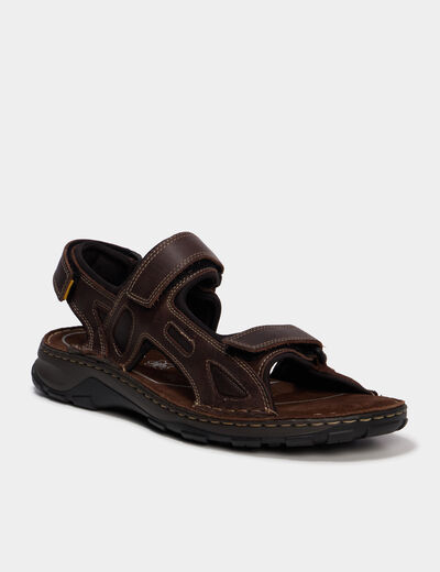 Sandales &agrave; scratchs marron homme
