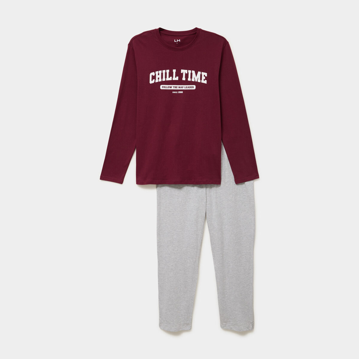 Ensemble pyjama pantalon et t-shirt bordeaux homme