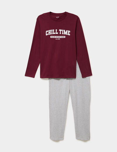 Ensemble pyjama pantalon et t-shirt bordeaux homme