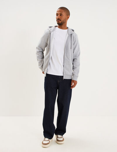Sweat zipp&eacute; molleton &agrave; capuche gris homme