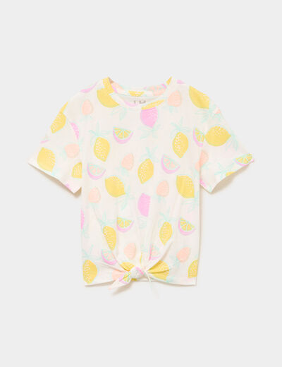 T-shirt nou&eacute; manches courtes coton ecru fille