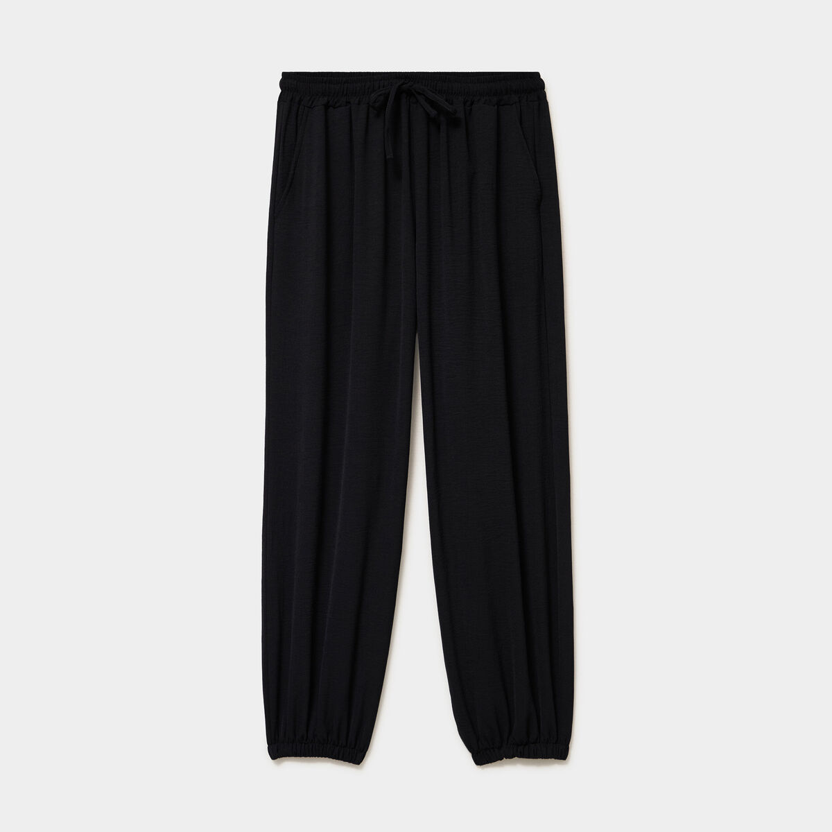 Pantalon ample fluide taille &agrave; coulisse noir femme