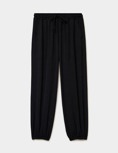 Pantalon ample fluide taille &agrave; coulisse noir femme