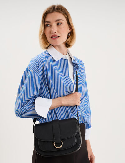 Sac bandouli&egrave;re similicuir rabat noir femme
