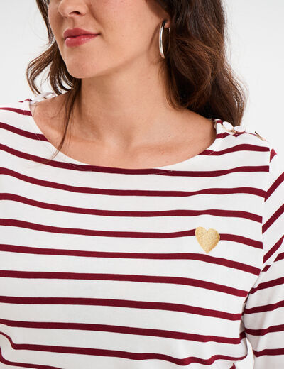 T-shirt col rond manches 3/4 coton ecru femme grande taille