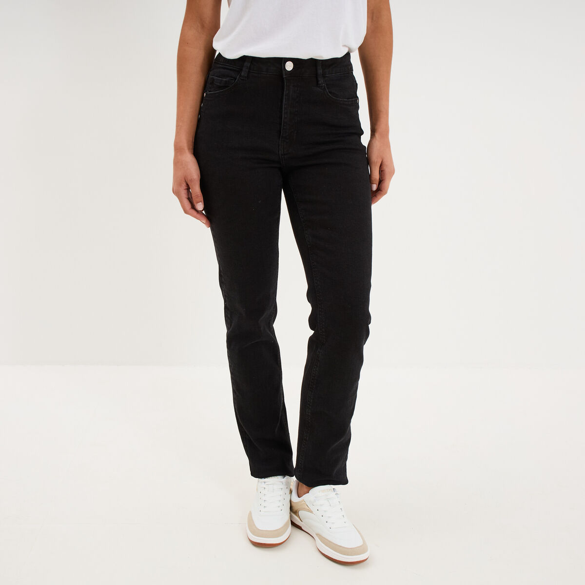Jeans regular 5 poches coton denim noir femme