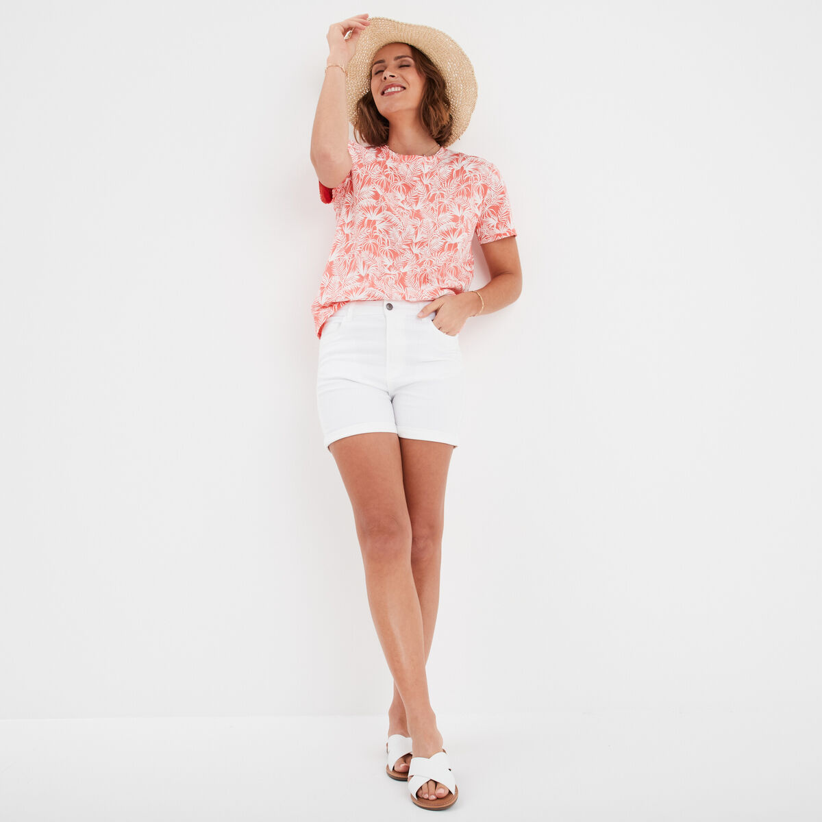 Short en jean slim coton stretch blanc femme