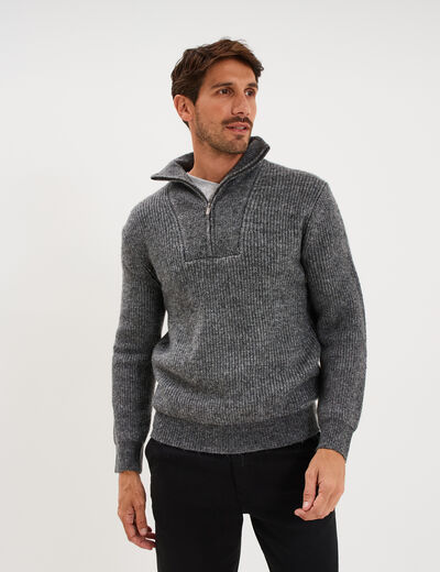 Pull avec col camionneur c&ocirc;tel&eacute; gris fonc&eacute; homme