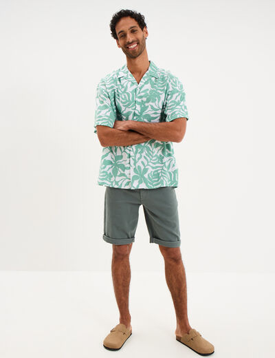 Chemise l&eacute;g&egrave;re textur&eacute;e manches courtes vert homme