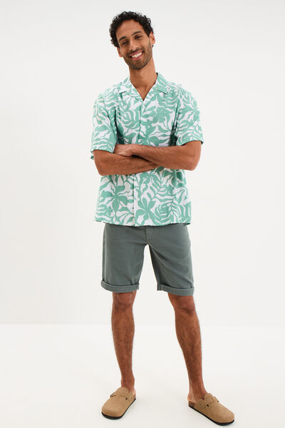 Chemise l&eacute;g&egrave;re textur&eacute;e manches courtes vert homme