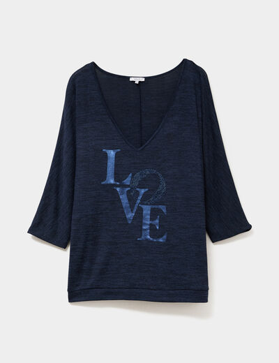 Pull manches 3/4 chauve-souris col V bleu marine femme grande taille