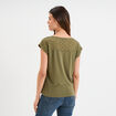 T-shirt col en V dentelle épaules et dos vert kaki femme