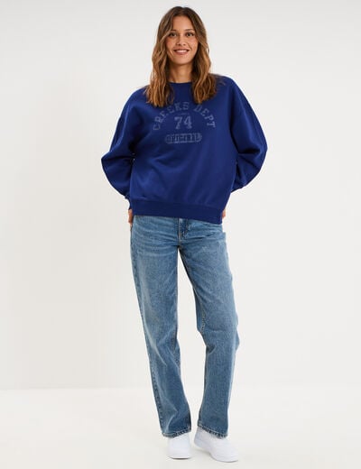 Sweat col rond manches longues bleu fonc&eacute; femme
