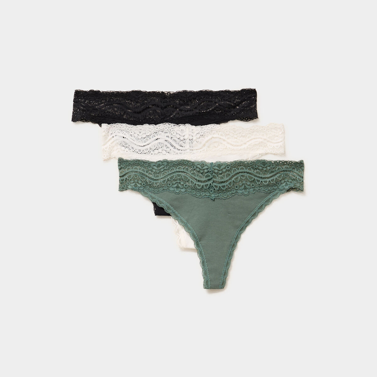 Lot 3 strings en coton vert femme