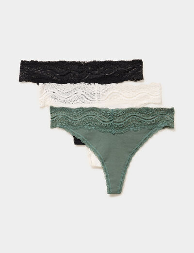 Lot 3 strings en coton vert femme