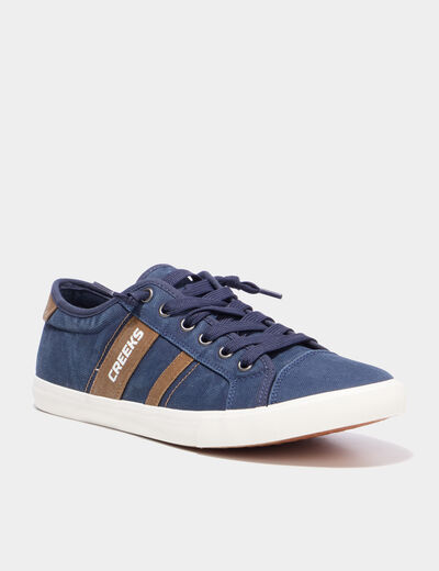 Tennis basses en toile effet denim bleu marine homme