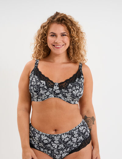 Soutien-gorge corbeille microfibre noir femme grande taille