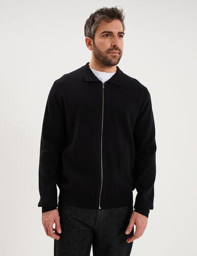 Gilet zipp&eacute; en maille manches longues noir homme