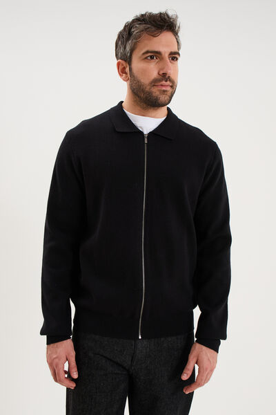Gilet zipp&eacute; en maille manches longues noir homme