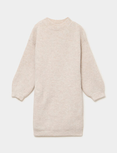 Robe tricot col montant manches longues ivoire fille