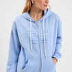 Sweat zipp&eacute; &agrave; capuche bleu lavande femme