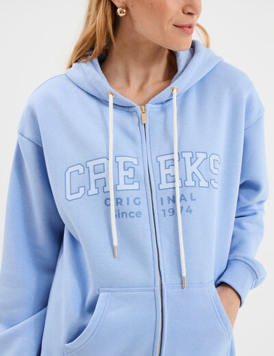 Sweat zipp&eacute; &agrave; capuche bleu lavande femme