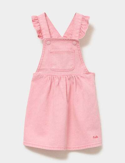 Robe salopette &agrave; volants rose b&eacute;b&eacute; fille
