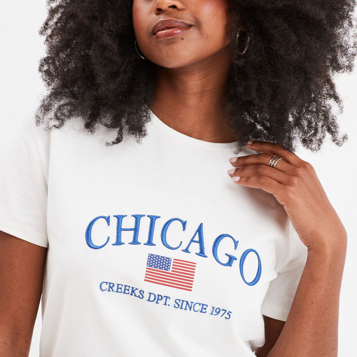 T-shirt cropped ajusté broderie Creeks blanc femme