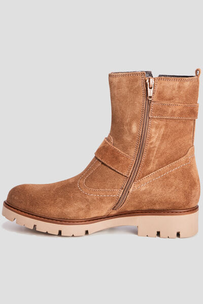 Bottines en cuir aspect suédine camel fille