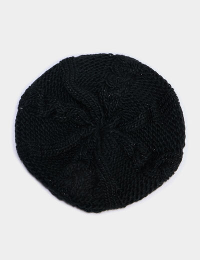 B&eacute;ret tricot&eacute; avec torsades noir femme