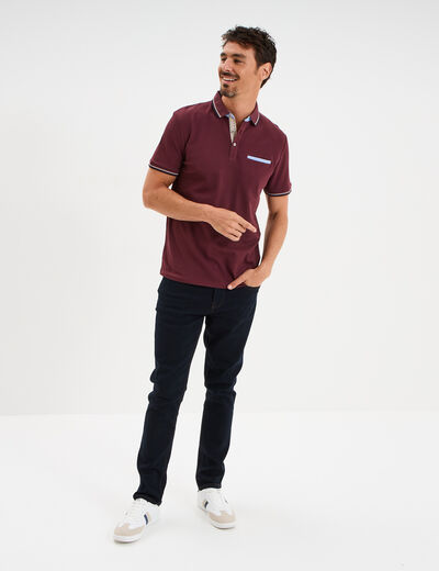 Polo manches courtes 1 poche coton prune homme