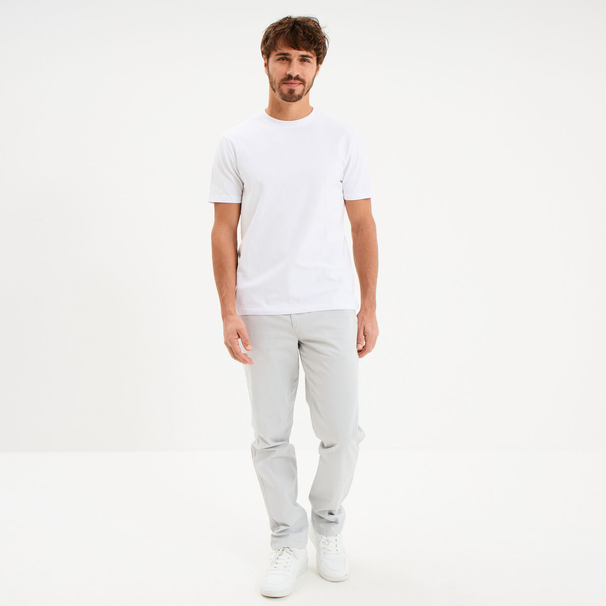 Pantalon chino droit stretch gris clair homme
