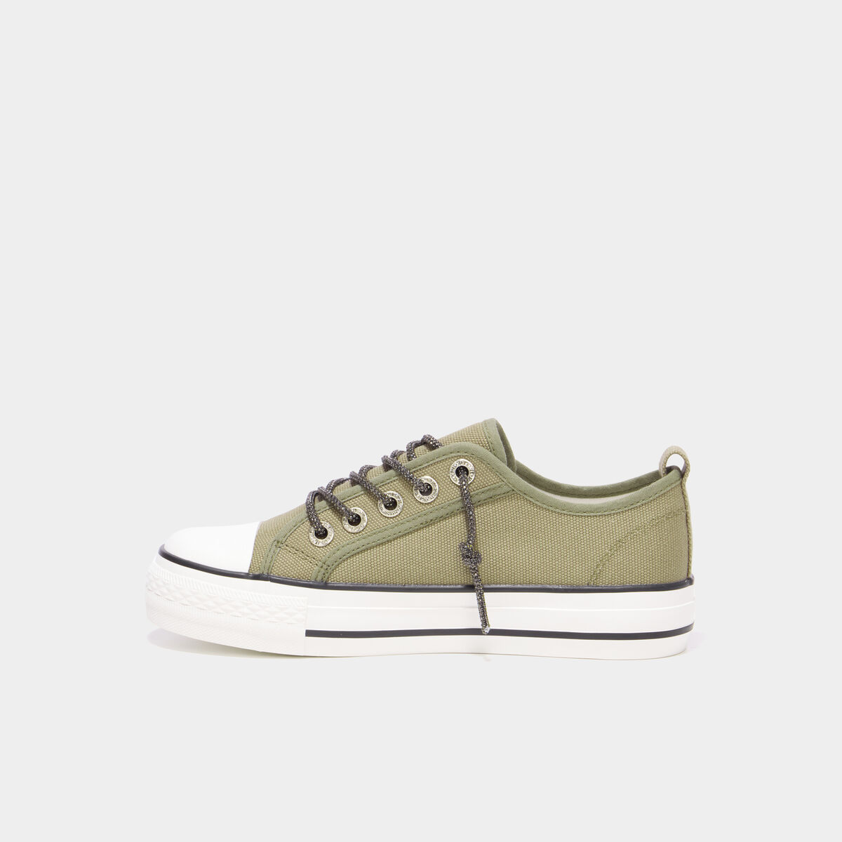 Tennis en toile &agrave; plateforme vert kaki femme